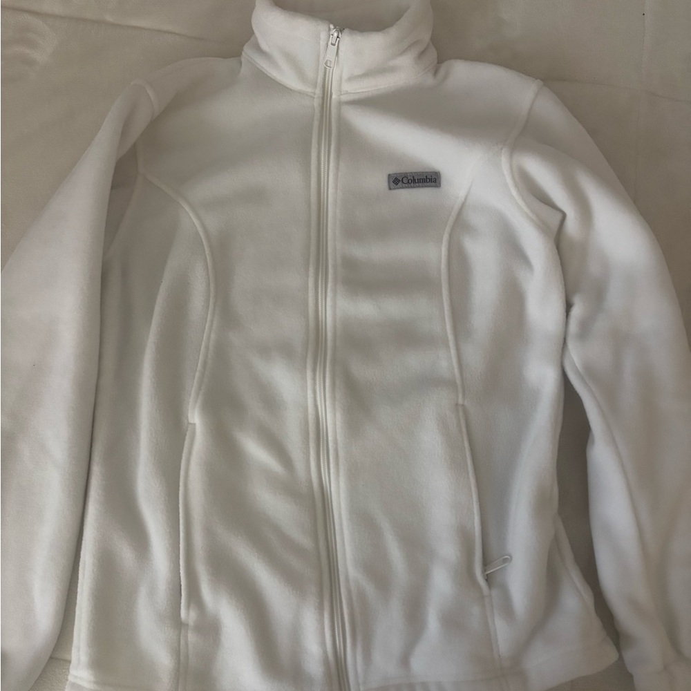 Columbia White Full-Zip Teddy Fleece Jacket